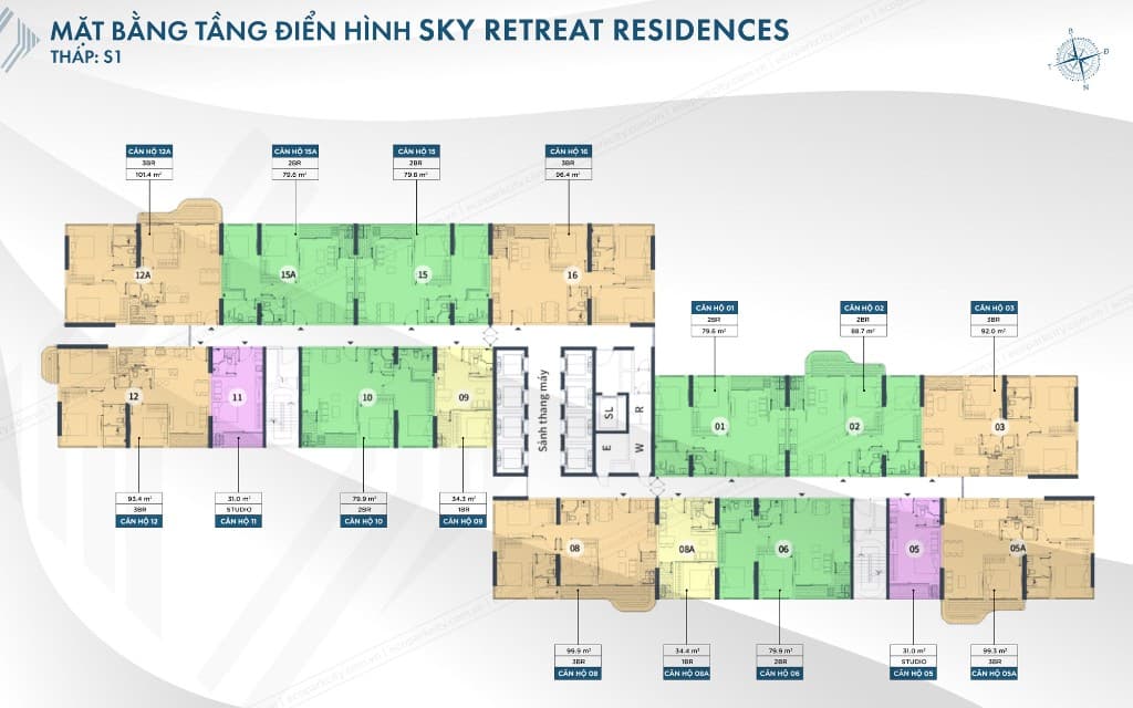 Mặt bằng tầng điển hình Sky Retreat Residences tháp S1