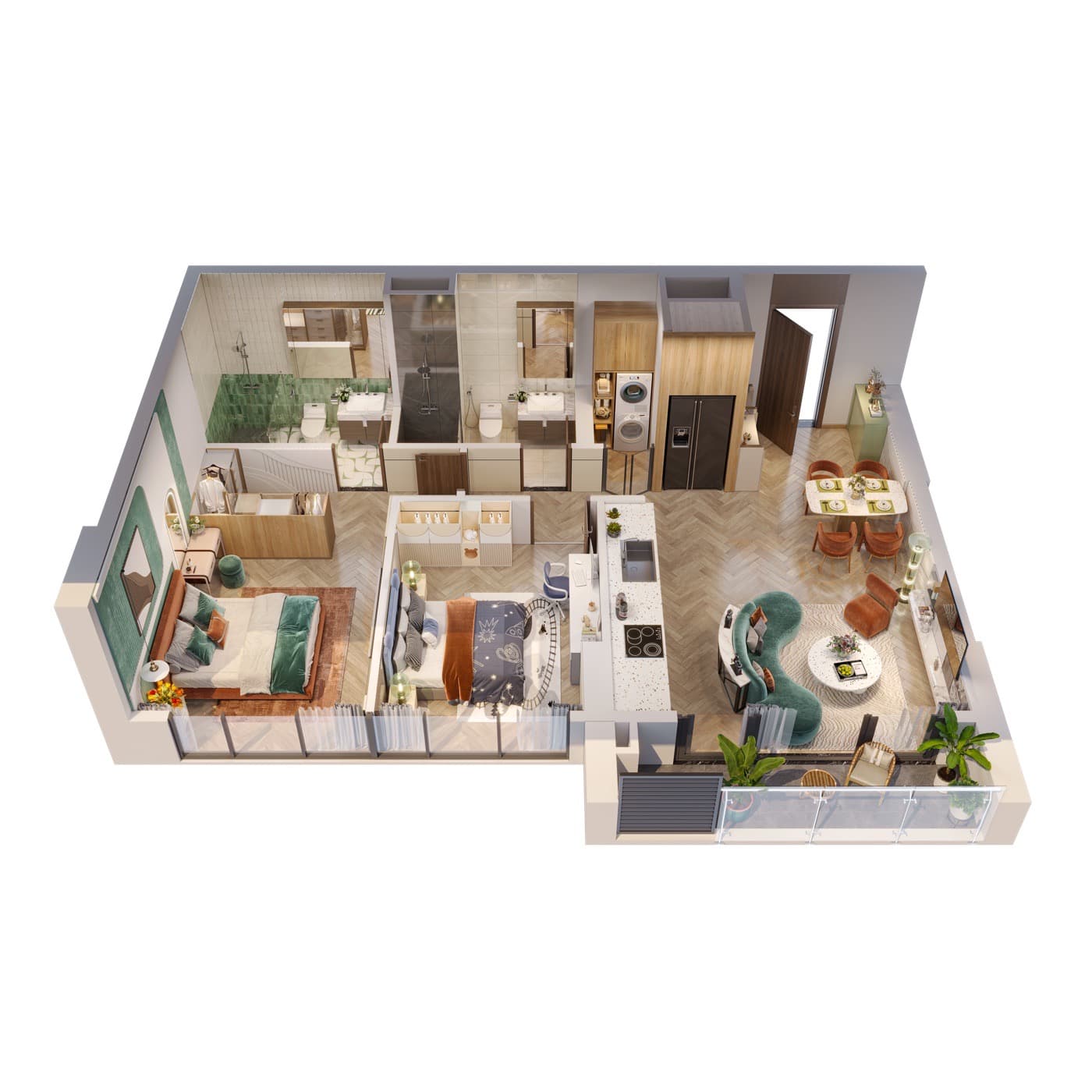 Layout căn hộ 2 phòng ngủ Vlasta Premier