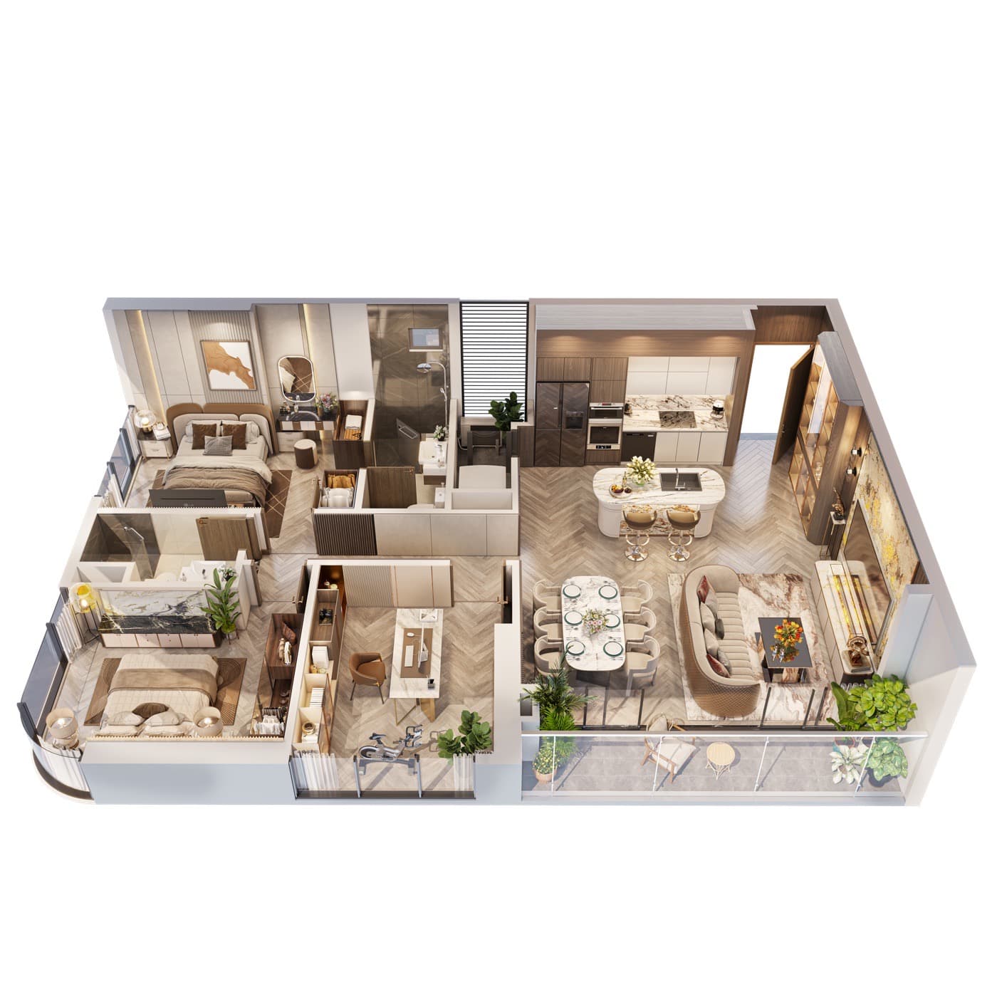 Mặt bằng căn 3 phòng ngủ tháp A Vlasta Premier