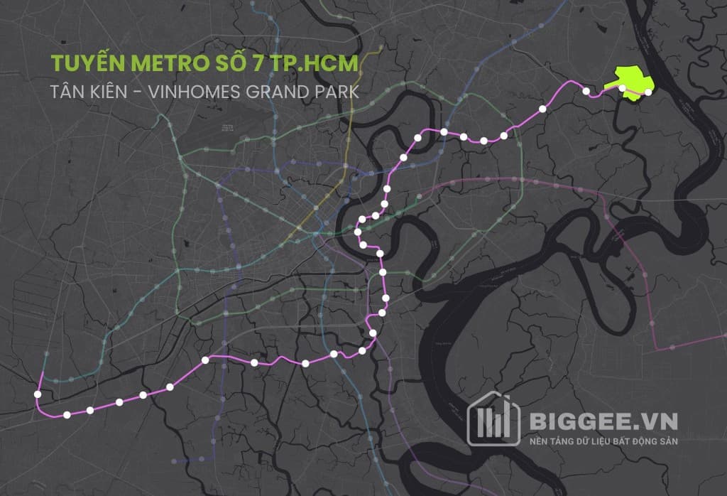 Bản đồ tuyến Metro số 7 TP.HCM Tân Kiên – Vinhomes Grand Park